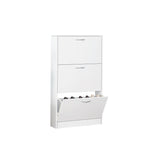 ZUN Shoe Cabinet for Entryway, White Narrow Shoe Storage Cabinet Flip Down Shoe Rack Wood 3 Tier Shoe 58259899