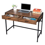 ZUN 106*50*75cm Retro Wood Table Top Black Steel Frame Particle Board Two Drawers Computer Desk Can Be 49804738