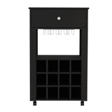 Memphis Bar Cart, Twelve Built-in Wine Rack, Four Legs, One Open Shelf -Black B07091948