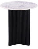 Luxurious Round Mable Topped Pedestal Side/End Table, Living Room Accent Table, White/Black B011P216672