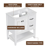 ZUN 30" Bathroom Vanity without Sink Top, Cabinet Base Only, Vanity with Multi-Functional Drawer, White WF310865AAK