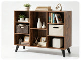 Rustic Brown 8-Cube Open Bookshelf with Top Display Shelf, Engineered Wood Freestanding Book Storage 41903325