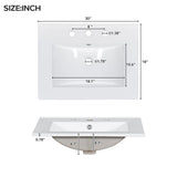 30-Inch bathroom vanity cabinet with ceramic basin, 3 drawers and adjustable shelves N729P176237B