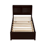 Twin Bed with Trundle,Bookcase,Espresso 74037442