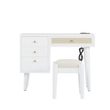 39" Retro Bohemian Style Wooden Makeup Vanity Set with Charging Plug&USB Port and Stool, Dressing N733P180011K