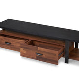 Walnut and Black 2-Drawer TV Stand with 1 Shelf B062P215423