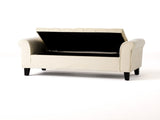lvory Fabric Storage Bench with Rolled Arms, 38" Seat Width, Black Legs, Button Fabric Design, N770P372389A