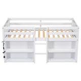 Twin Size Kid Low Loft Bed With Two-Tier Shelves And LED Light For White Color W697P153472