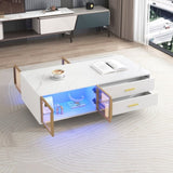 Modern White Coffee Table with 2 Glass Door Storage, 4 Drawers, Gold Metal Legs, and Multi-Color N735P167909