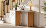 TREXM Narrow Console Table, Entryway Table with Oval Marble Top, Rustic Sofa Table with Curved Legs, N715P245728D