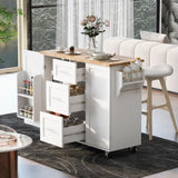 K&K Rolling Kitchen Island with Storage, Kitchen Cart with Rubber Wood Top, 3 Drawer, 2 Slide-Out WF316599AAW