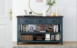Retro Design Console Table with Two Open Shelves, Pine Solid Wood Frame and Legs for Living Room 50405748