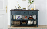 Retro Design Console Table with Two Open Shelves, Pine Solid Wood Frame and Legs for Living Room 50405748