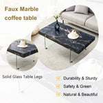 ZUN 43.3"x23.6" Black Marble-Patterned MDF Coffee Table with Tempered glass legs.Suitable for Living W1151P209569