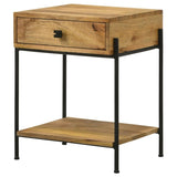 ZUN Natural Mango 1-Drawer Accent Table with Bottom Shelf B062P153900