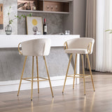30 Inch Set of 2 Bar Stools,with Chrome Footrest and Base Velvet Golden Leg Simple Bar Stool,CREAM 72374423