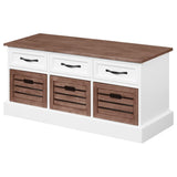 ZUN Brown and White 3-Drawer Storage Bench B062P153578