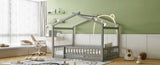 Full Size Wood Bed House Bed Frame with Fence, for Kids, Teens, Girls, Boys,Gray WF302177AAE
