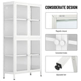 ZUN Four Glass Door Storage Cabinet with Adjustable Shelves and Feet Cold-Rolled Steel Sideboard W1673106109