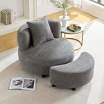 ZUN Modern Chair, Single Teddy Fabric Sofa Chair with Ottoman,SideTable, Foot Rest Comfy Chair for W2582P179755