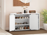 Adjustable Shelf Shoe Cabinet, 2-Door Enclosed 3-Tier Open Storage Organizer for Entryway-White 34855833