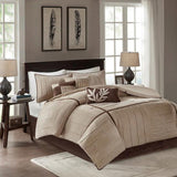 7 Piece Faux Suede Comforter Set Beige Queen B03596754