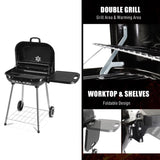 ZUN 28" Portable Charcoal Grill with Wheels and Foldable Side Shelf, Large BBQ Smoker with Adjustable 33449363