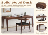 Solid Wood Desk with Drawers, Standing Desk with Smooth Edges, Home Office Desk for Small Spaces, W3204P383053