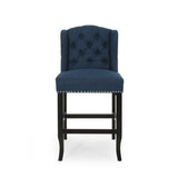 ZUN Vienna Contemporary Fabric Tufted Wingback 27 Inch Counter Stools, Set of 2, Navy Blue and Dark 64855.00NBLU