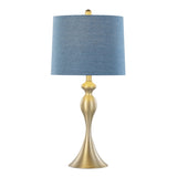 Ashland 27" Contemporary Metal Table Lamp in Gold Metal with Moroccan Blue Textured Slub Linen Shade B202P224081