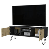 ZUN Kimball Hairpin Legs TV Rack, Media Unit with 2 Doors and Open Shelves B128P176179