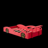 ZUN Wooden Race Car Bed,Car-Shaped Platform Twin Bed with Wheels For Teens,Red & Yellow WF310553AAJ