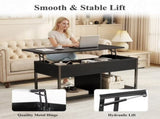 Lift Top Coffee Table with Storage 39" Center Table with Hidden Compartment & 2 Shelves Farmhouse, 60412506
