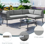 ZUN Modern Outdoor 3-Piece PE Rattan Sofa Set All Weather Patio Metal Sectional Furniture Set with 98475277