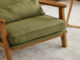 Mid-Century Oak Accent Chair - Linen-Cotton Forest Green Upholstered Single Lounge Chair, Indoor 45317043