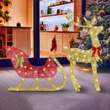 8 Modes Lighted Christmas Reindeer & Sleigh - 16.97ft Warm Yellow LED String Decoration, Sturdy 55354340