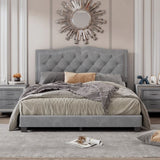 Queen Size Upholstered Bed Frame with Rivet Design, Modern Velvet Platform Bed with Tufted WF316750AAE