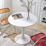 ZUN White Round Table, Modern Dining Table, MDF Top and Steel Base Tulip Round Kitchen Table, Mid W2641P192316