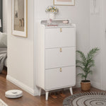 ZUN Modern Arc Design Shoe Cabinet With 3 Drawers,Shoe Storage Cabinet for Entryway,Outdoor,White Finish 57329675