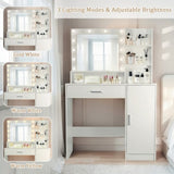 Vanity Desk with Mirror and Lights, Makeup Vanity with Drawer & Storage Cabinet, 3 Lighting Modes W3204P300592