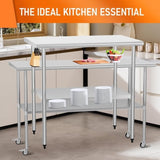 Stainless Steel 24 x 60 Inches Metal Prep with wheels Adjustable Undershelf, Stainless W1192P340898