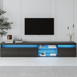 ON-TREND Unique Design TV Stand with 2 Glass Shelves, Ample Storage Space Media Console for TVs Up WF314584AAB
