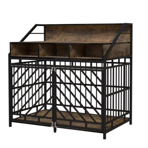 ZUN 43.3 inch Dog Cage Furniture for Large Dogs,Wooden Dog Crate Divider,Double Door Dog Kennel 47748173