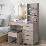 ZUN Particleboard Triamine Veneer 6 Drawers 2 Shelves 3 Light Bulbs Mirror Cabinet Dressing Table Set 45271452