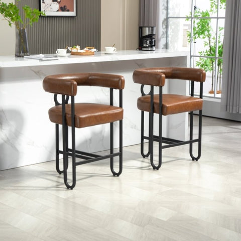 ZUN House Hold Bar Set of 2, Modern Bar Stool with Back, Black Metal Frames, Upholstered Bar W1588P194936