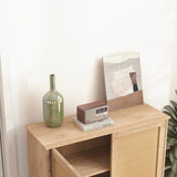 Mid-Century Modern Storage Cabinet with Woven Rattan Doors & Adjustable Shelves - Perfect for Living 09074771