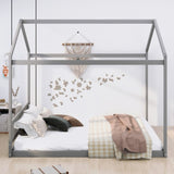 ZUN Queen Size Wooden House Bed with Headboard,Gray 92732406