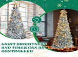 7 FT Snow Flocked Pre-lit Artificial Pop Up Christmas Tree with 170 Warm Lights and Golden Ornaments 44029912