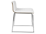 26" Contemporary Counter Stool in Brushed Stainless Steel, Walnut Wood, and White Faux Leather - Set B202P222390