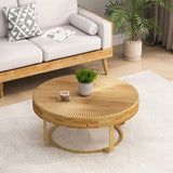 Modern round coffee table Wooden carving pattern coffee table with metal legs for living room W757P186929